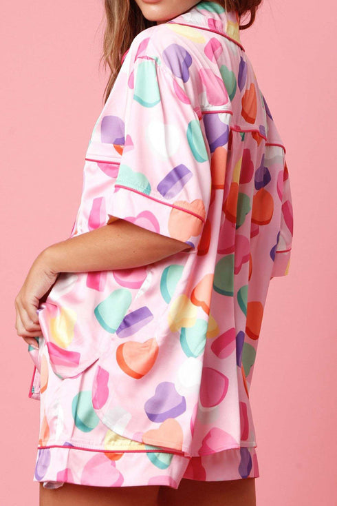 Full Pattern Shirt and Shorts Satin Pajama Set
